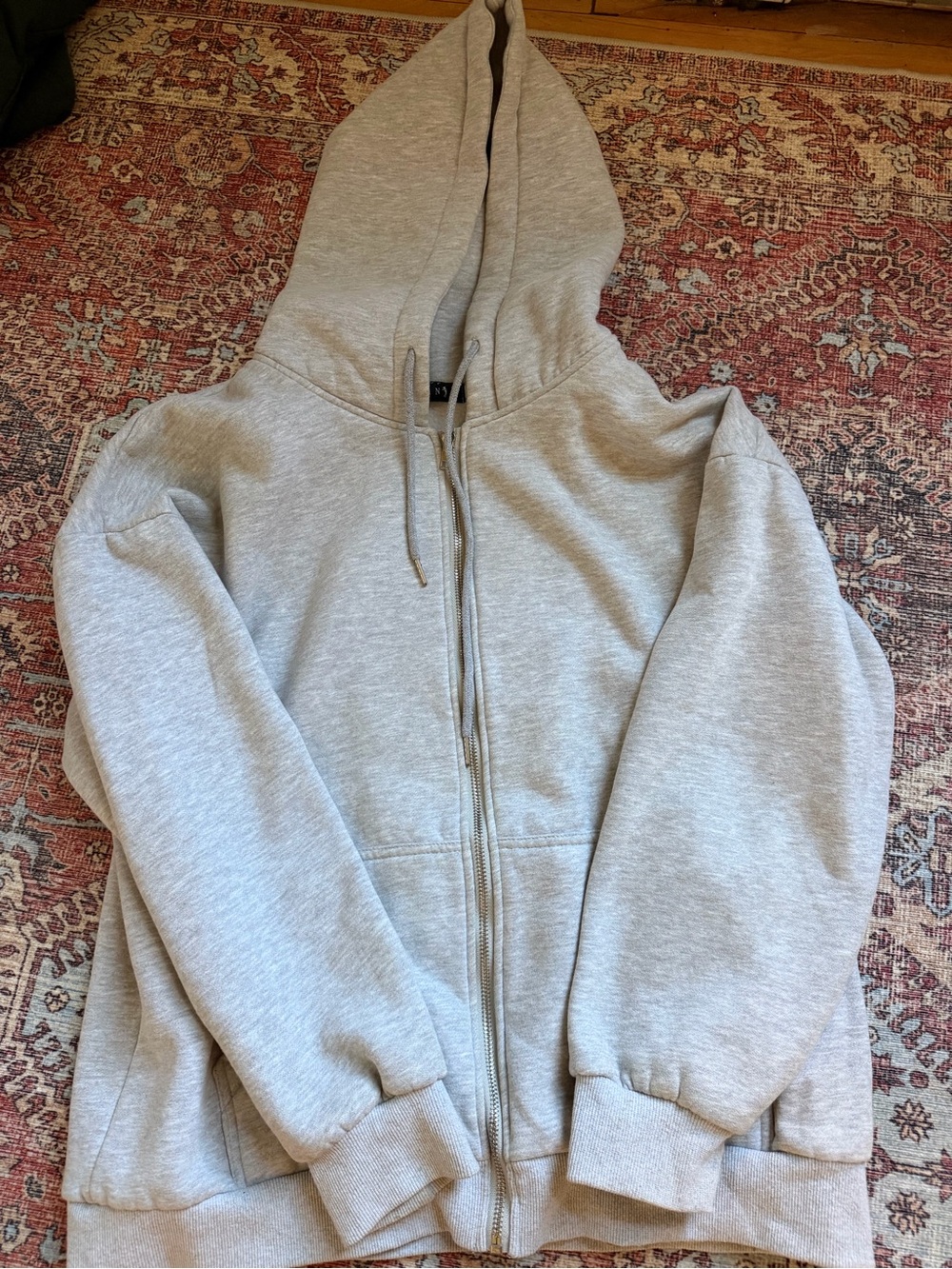 Full-Zip Oversized Hooded Sweatshirt - Light Gray